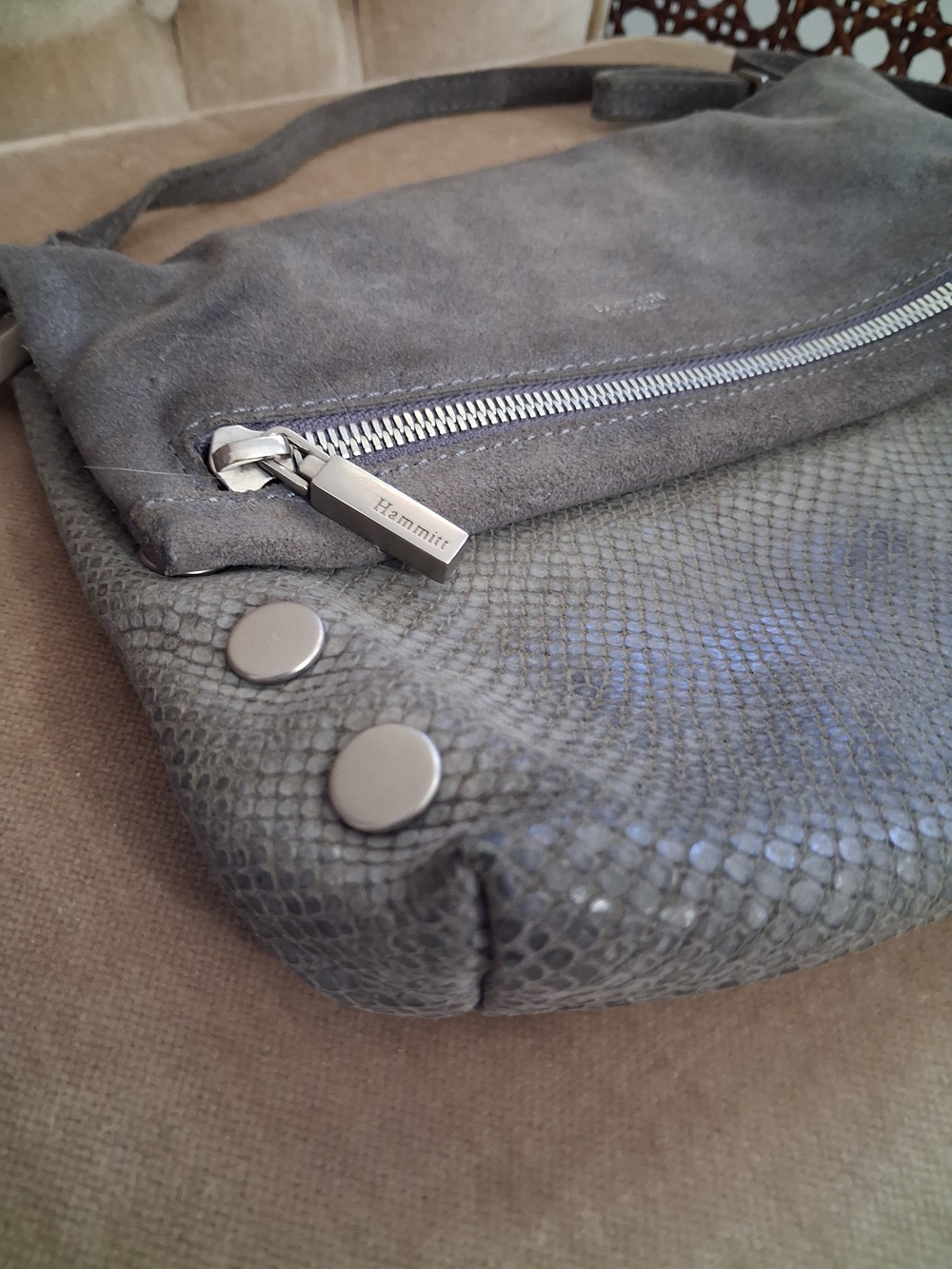 Hammitt los Angeles suede leather high end luxury purse gray snakeskin crossbody - Picture 2 of 14